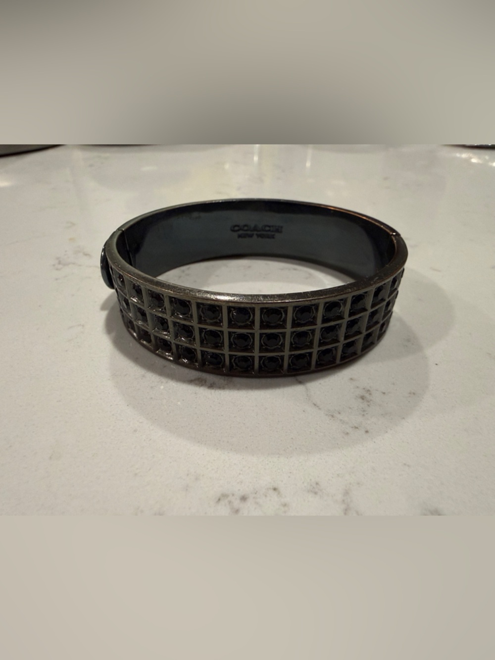 Coach Gunmetal Bangle with Black Stud Accents